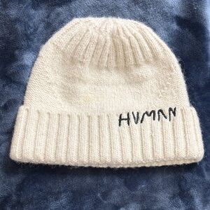 HVMAN Cream Knit Beanie Hat “Chosen to Prevail” Minimalist Streetwear Skater